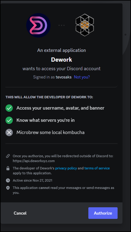 Discord Authorization Screen