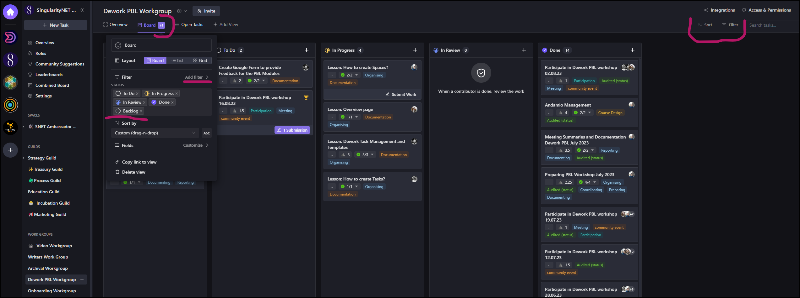 filter button location and backlog